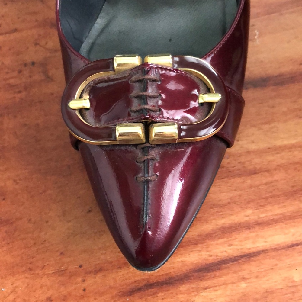 Ruby Red And Gold Stuart Weitzman Heels - image 2